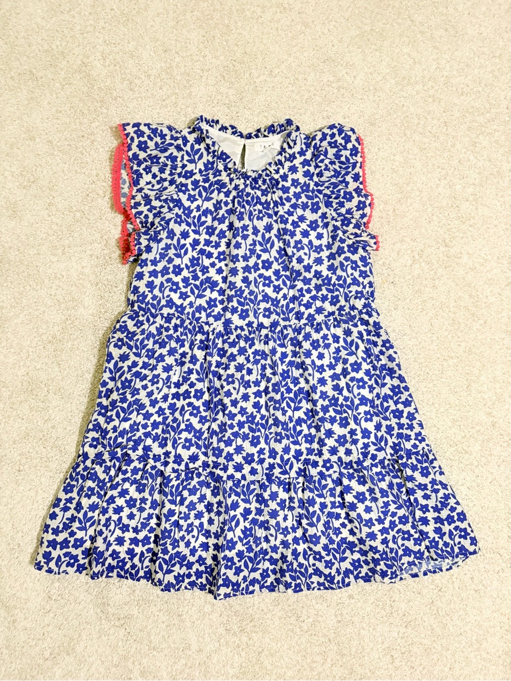 THML Blue Floral Ruffle Mini Dress with Pink Accent Size Women’s Large